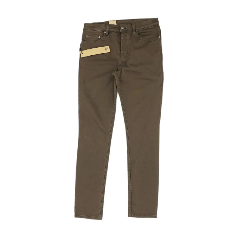 Brown Solid Tapered Jeans Stylish Paperbag Waist Denim