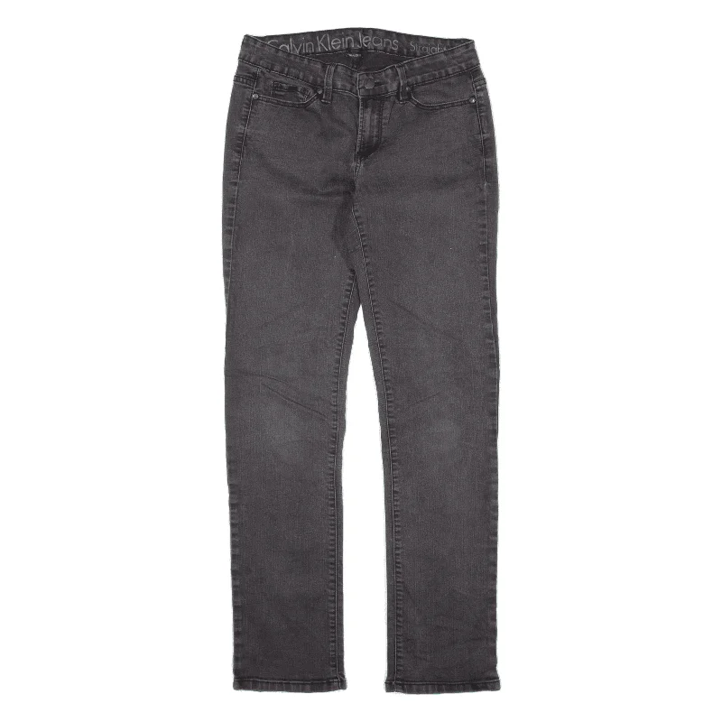 CALVIN KLEIN Womens Jeans Black Slim Straight W27 L30 Trendy Button-Up High-Waist Jeans CALVIN KLEIN Womens Jeans Black Slim Straight W27 L30 Trendy Button-Up High-Waist Jeans