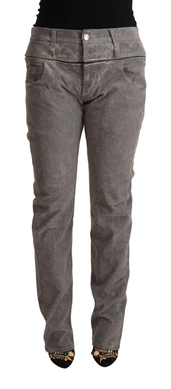 Chic Gray High Waist Straight Fit Jeans Comfortable Stretch Fit Jeans