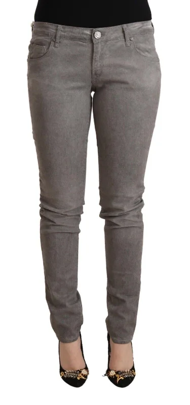 Chic Gray Low Waist Skinny Cotton Jeans Fashionable Mom Jeans