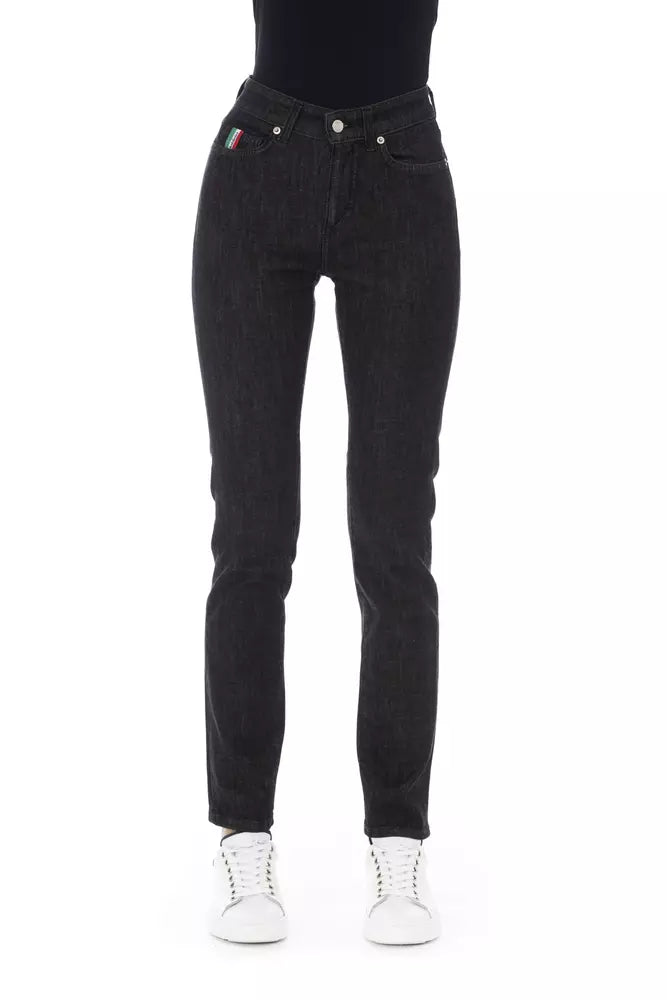 Baldinini Trend Black Cotton Women Jeans Chic Faded Blue Jeans