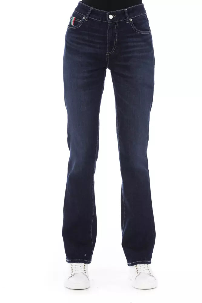 Baldinini Trend Blue Cotton Women Jeans Trendy Pleated Waist Jeans