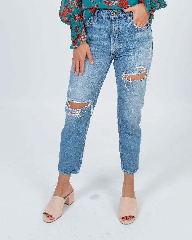 Distressed High-Waisted Straight Leg Jeans Stylish Shredded Denim Jeans