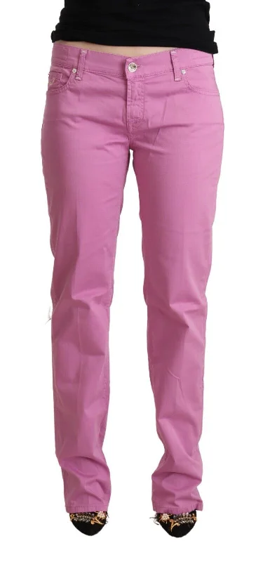 Elegant Tapered Pink Denim Jeans Trendy Low-Rise Slim Jeans