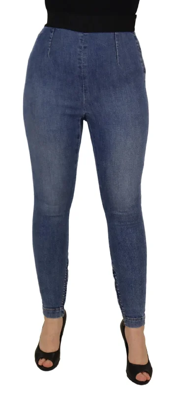 Dolce & Gabbana Blue High Waist Stretchable Skinny Pants Jeans Elegant Skinny Leg Jeans