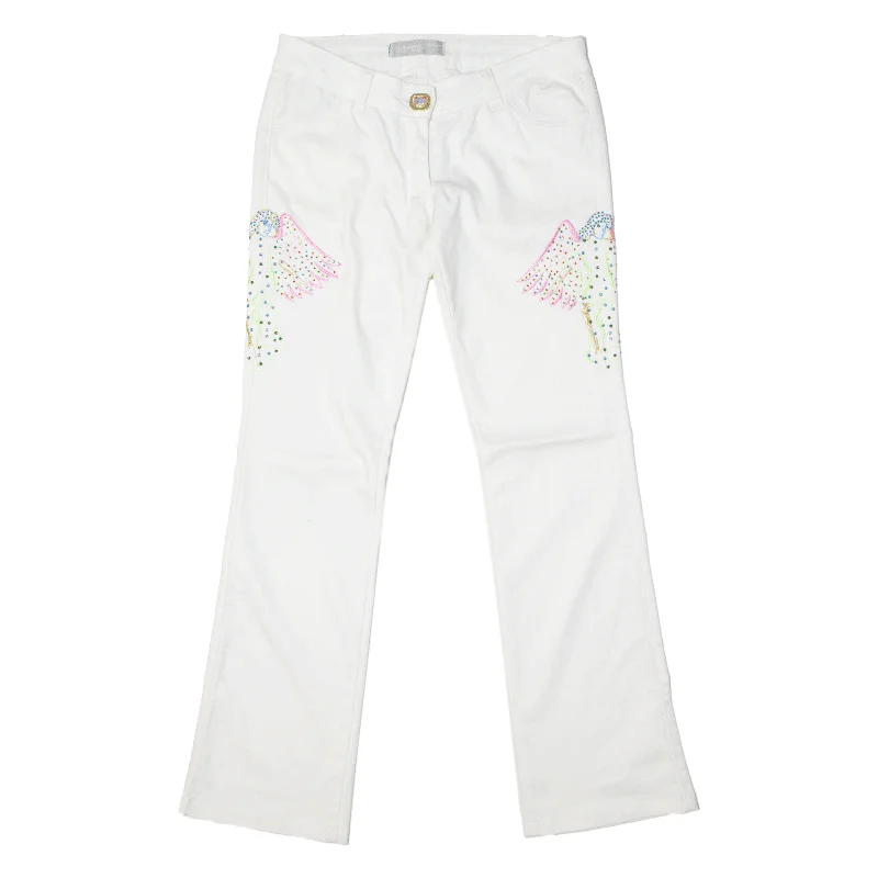 ICEBERG Rhinestone Angel Womens Jeans White Slim Bootcut W29 L32 Chic Rip-Detail High-Waist Jeans ICEBERG Rhinestone Angel Womens Jeans White Slim Bootcut W29 L32 Chic Rip-Detail High-Waist Jeans