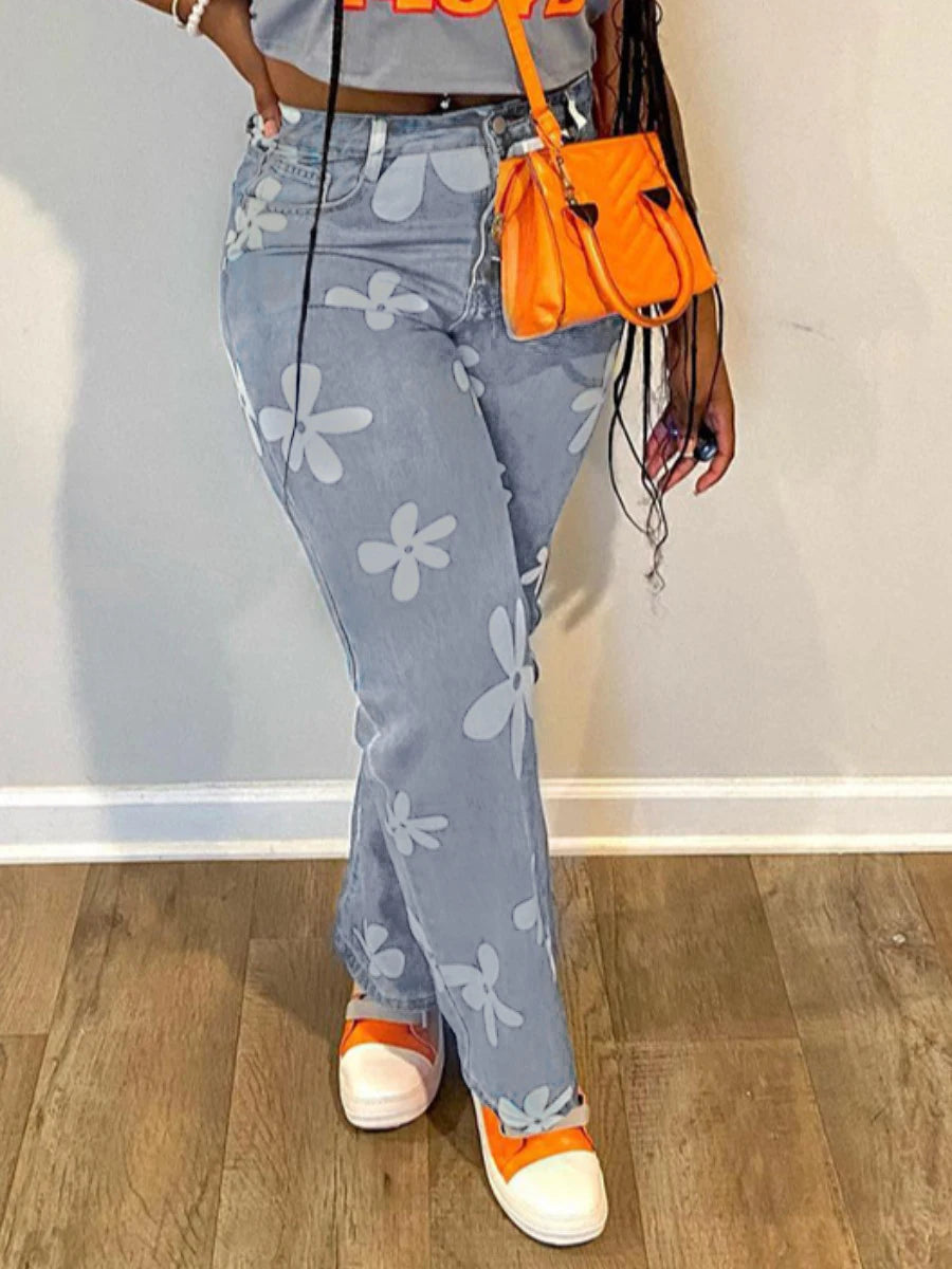 LW Autumn & Winter Women Long Pants High Waist Floral Decor Jeans Y2K Skinny Lady Stylish Slim Fit Denim LW Autumn & Winter Women Long Pants High Waist Floral Decor Jeans Y2K Skinny Lady Stylish Slim Fit Denim