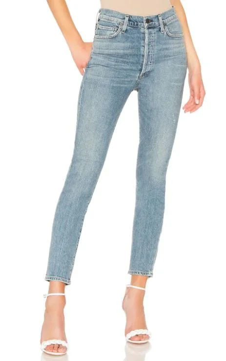"Olivia High Rise Slim Ankle" Jeans Stylish Shredded Denim Jeans