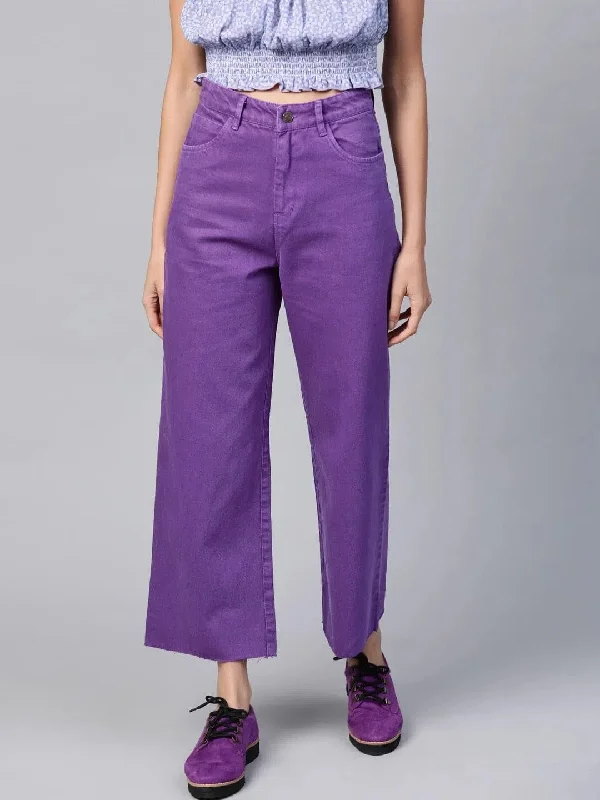 Purple Raw Edge Jeans Cozy Relaxed Fit Jeans