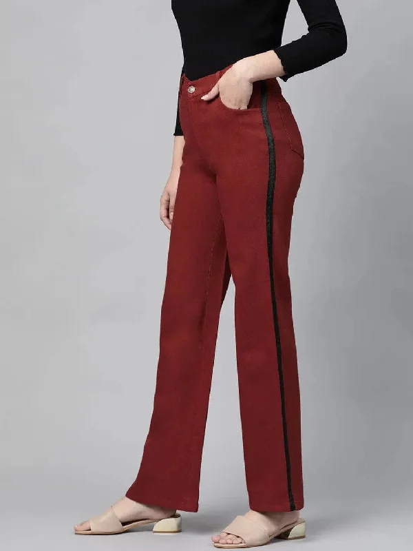 Rust Side Tape Bell Bottom Jeans Trendy Plus Size Jeans