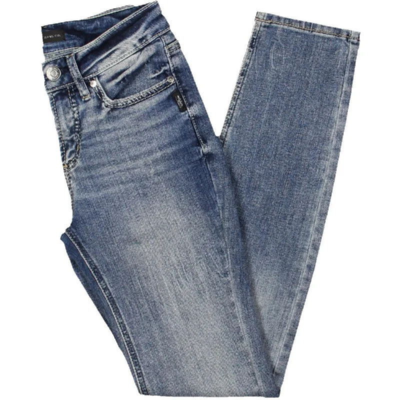 Silver Jeans Co. Womens Mid-Rise Faded Straight Leg Jeans Comfortable Zip-Up Skinny Jeans Silver Jeans Co. Womens Mid-Rise Faded Straight Leg Jeans Comfortable Zip-Up Skinny Jeans