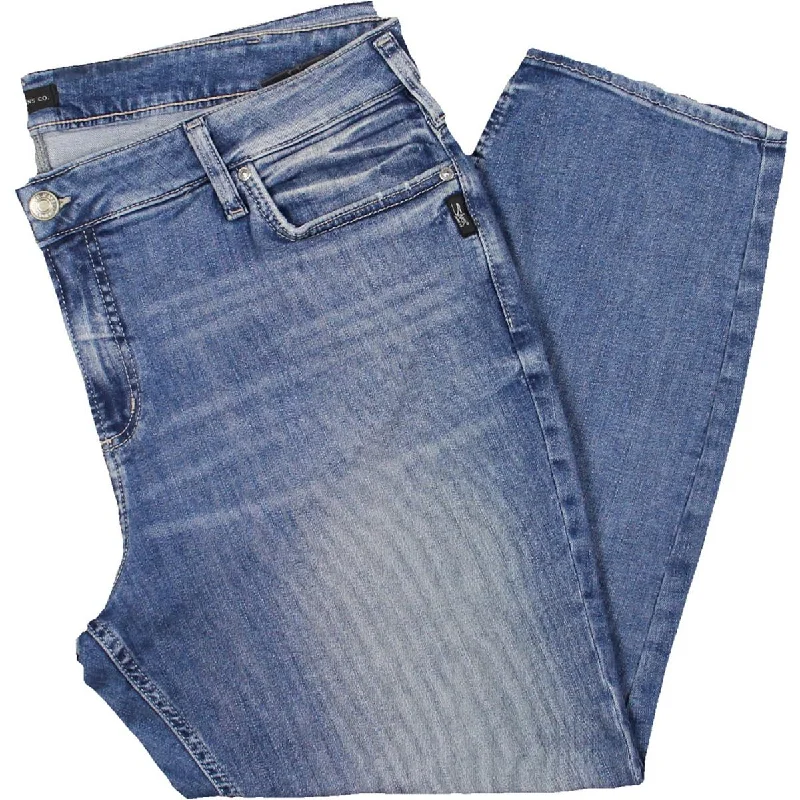 Silver Jeans Co. Womens Plus Distressed Denim Straight Leg Jeans Fashionable Raw Hem Bootcut Jeans