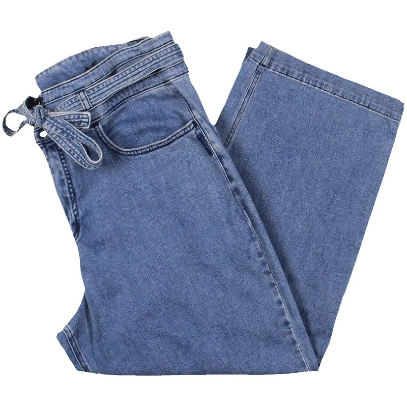 Silver Jeans Co. Womens Plus High Rise Belted Wide Leg Jeans Stylish Slim Fit Denim