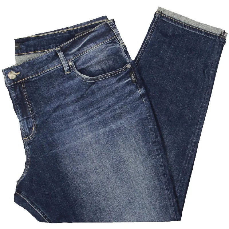 Silver Jeans Co. Womens Plus Mid Rise Distressed Slim Jeans Casual Skinny Fit Jeans
