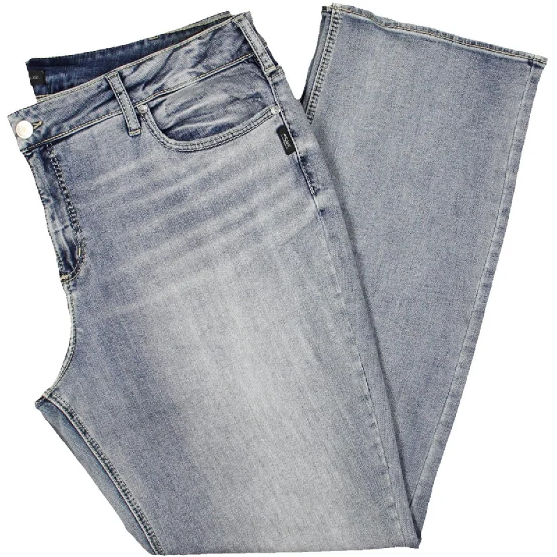 Silver Jeans Co. Womens Plus Suki Slim Boot Mid Rise Distressed Bootcut Jeans Trendy Skinny Fit Jeans