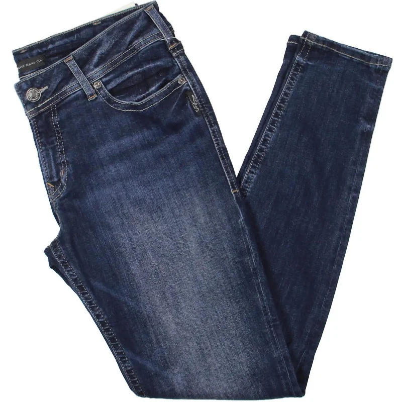 Silver Jeans Co. Womens Suki Denim Mid-Rise Skinny Jeans Trendy Paperbag Waist Jeans Silver Jeans Co. Womens Suki Denim Mid-Rise Skinny Jeans Trendy Paperbag Waist Jeans