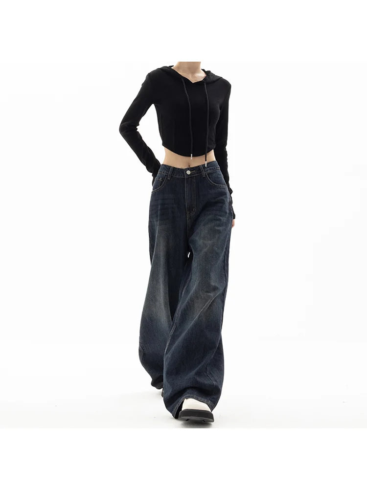 Streetwear Vintage High Waist Loose Straight Jeans Pants Korean Fashion Women's Trendy Pleated Waist Jeans Streetwear Vintage High Waist Loose Straight Jeans Pants Korean Fashion Women's Trendy Pleated Waist Jeans