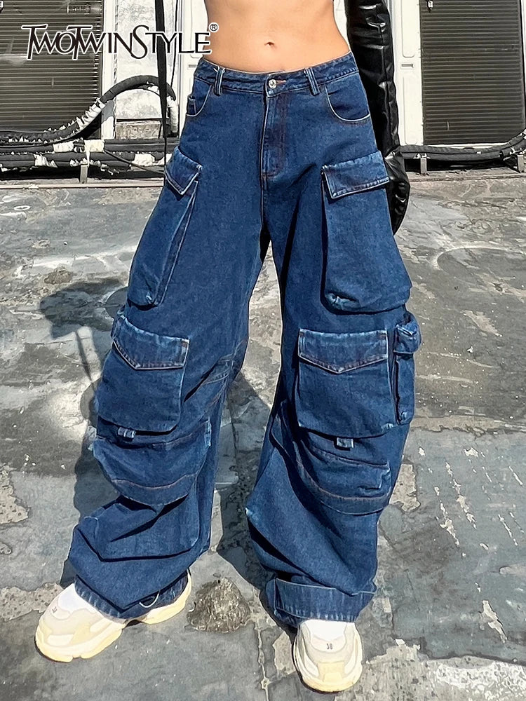 Y2k Clothes Jeans For Women High Waist Loose Patchwork Pockets Solid Denim Stylish Paperbag Waist Denim Y2k Clothes Jeans For Women High Waist Loose Patchwork Pockets Solid Denim Stylish Paperbag Waist Denim