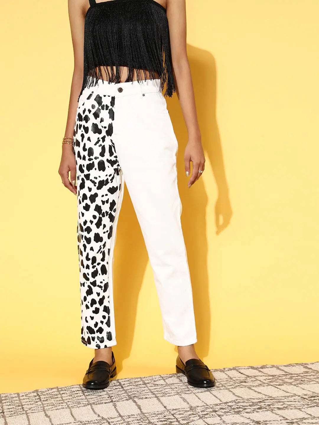 Women White Animal Print Jeans Trendy Cut-Off Denim Shorts