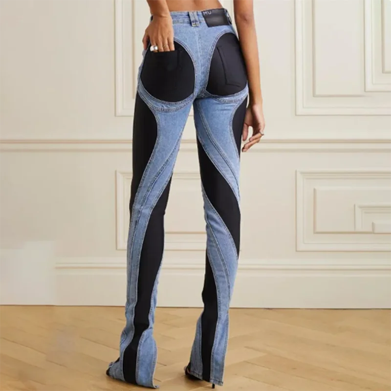 Women's jeans, colour blocking, slimming cotton pencil trousers Comfortable Full-Length Denim Jeans Women's jeans, colour blocking, slimming cotton pencil trousers Comfortable Full-Length Denim Jeans