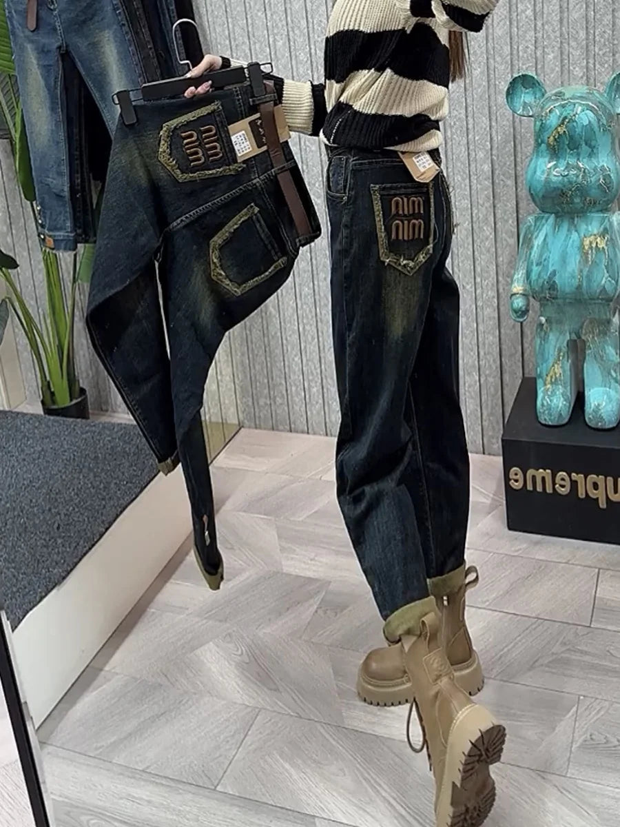 Y2k Jeans Women's Jeans Large Size High Waist Lean Elastic Thick Design Comfortable Dark Wash Jeans Y2k Jeans Women's Jeans Large Size High Waist Lean Elastic Thick Design Comfortable Dark Wash Jeans