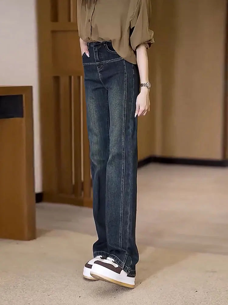 Y2k Jeans Large Size Loose Narrow Version Straight Leg Women Jeans Fashionable Raw Hem Bootcut Jeans Y2k Jeans Large Size Loose Narrow Version Straight Leg Women Jeans Fashionable Raw Hem Bootcut Jeans