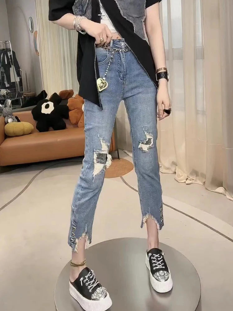 Y2k Women's Jeans Fall Women's High-waisted Stretch Jeans Women's Pants Fashionable Cropped Denim Jeans