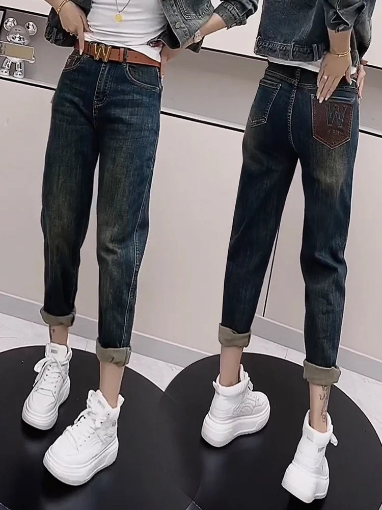 Y2k Women's Jeans Spring Autumn Harun Jeans Women's High Waist Stretch Big Size Comfortable Distressed Straight-Leg Jeans Y2k Women's Jeans Spring Autumn Harun Jeans Women's High Waist Stretch Big Size Comfortable Distressed Straight-Leg Jeans