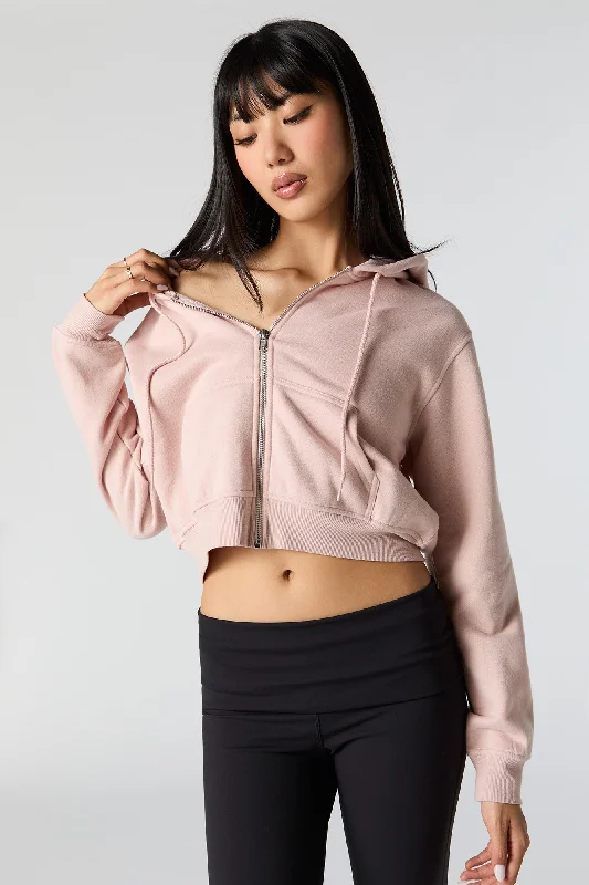 Fleece Cropped Zip-Up Hoodie Hoodie with Drawstring Waist Adjustable Fitted