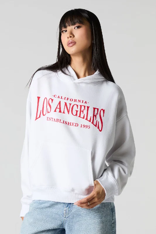 Oversized Graphic Fleece Hoodie Hoodie with Hem Embroidery Detailed Premium