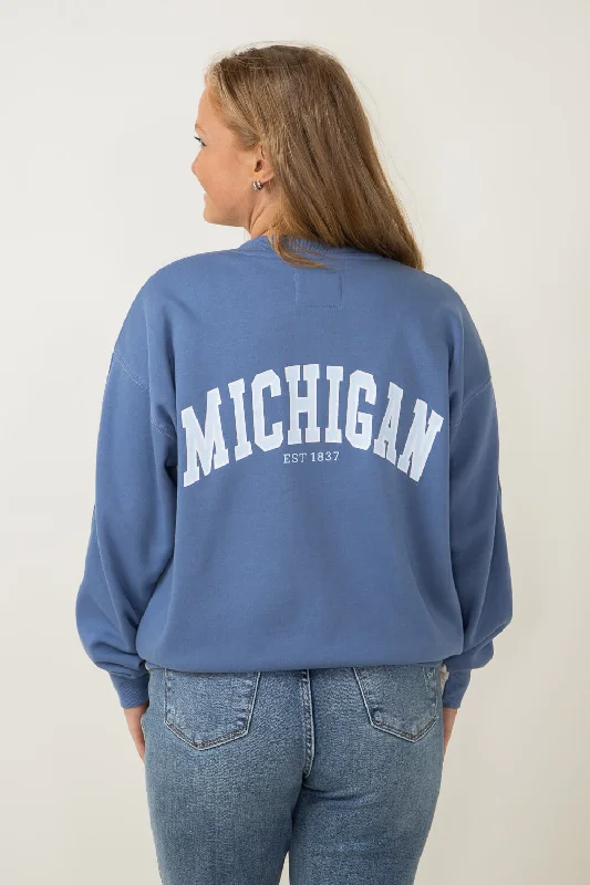 1897 Active Michigan Lake Life Sweatshirt for Women in Cream/Blue | GT878-CREAM/BLUE Hoodie with Hem Applique Textured Unique 1897 Active Michigan Lake Life Sweatshirt for Women in Cream/Blue | GT878-CREAM/BLUE Hoodie with Hem Applique Textured Unique