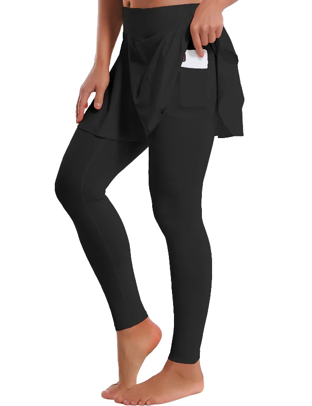 Athletic Tennis Golf Skort with Pocket Shorts black_Tall Size flowy skirt hem