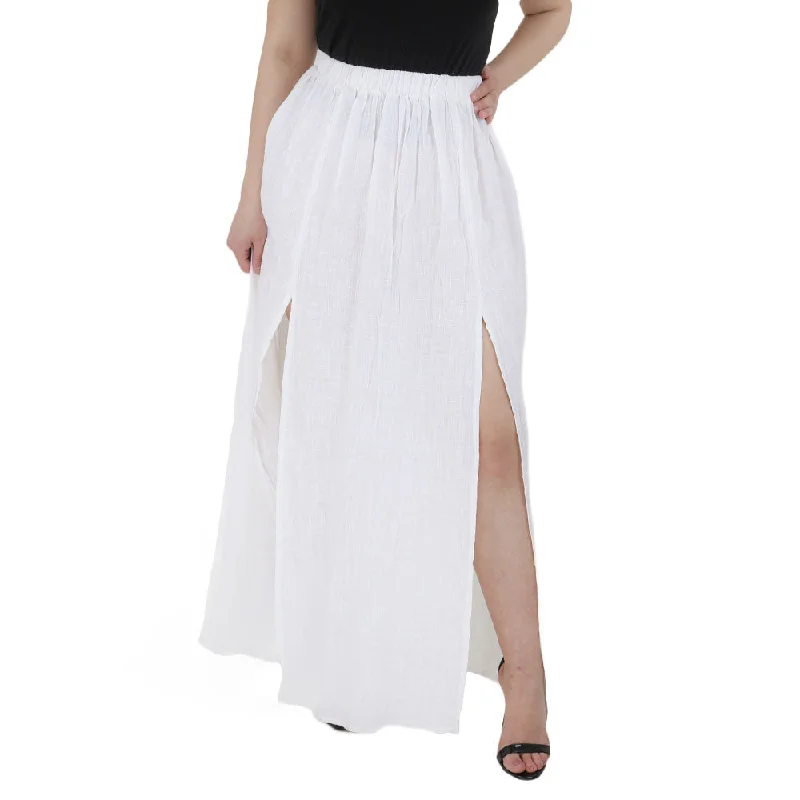 Women's Long Skirt With Splites,White floral skirt print