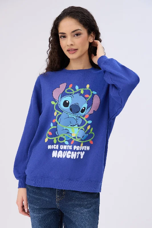 Stitch Nice Until Proven Naughty Graphic Crew Neck Sweatshirt Hoodie with High-Low Hem Asymmetrical Trendy Stitch Nice Until Proven Naughty Graphic Crew Neck Sweatshirt Hoodie with High-Low Hem Asymmetrical Trendy