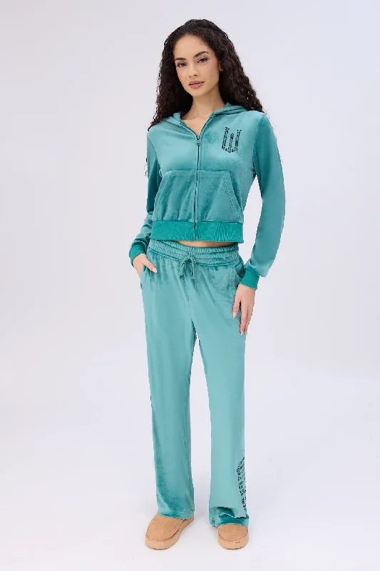 Wicked Rhinestones Velour Zip-Up Hoodie And Sweatpants 2-Piece Set Hoodie with Belted Waist Structured Tailored Wicked Rhinestones Velour Zip-Up Hoodie And Sweatpants 2-Piece Set Hoodie with Belted Waist Structured Tailored