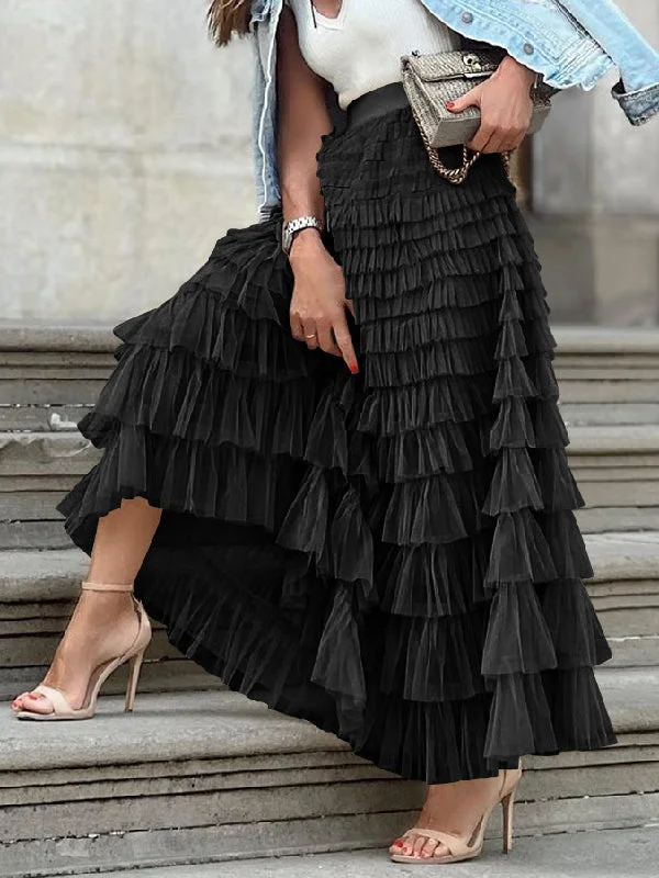 A-Line High Waisted Solid Color Tulle Skirts belted skirt waist
