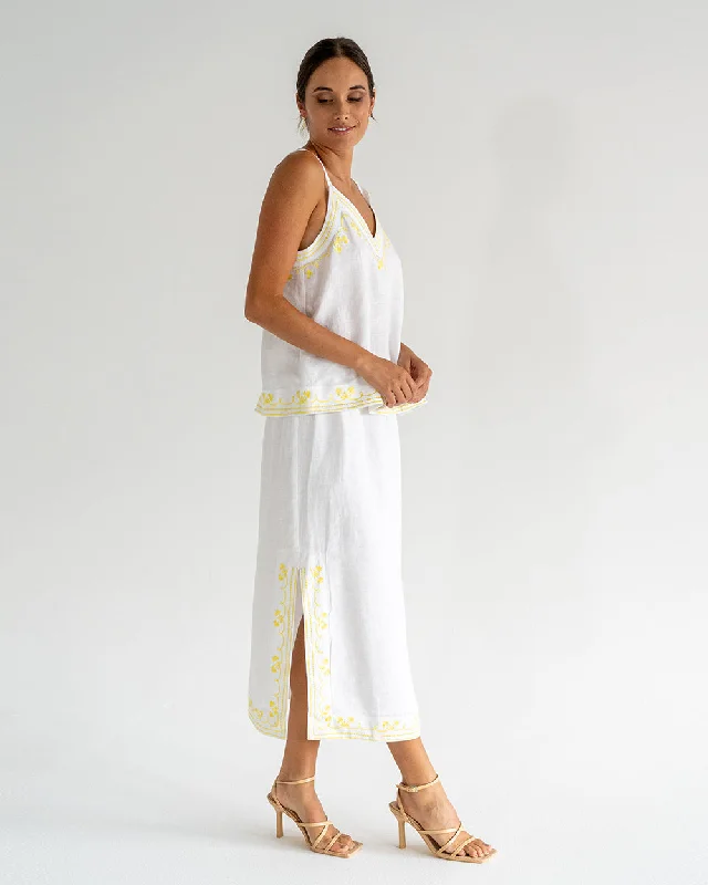 Adriana Skirt - Neon Yellow Embroidery cashmere skirt fine