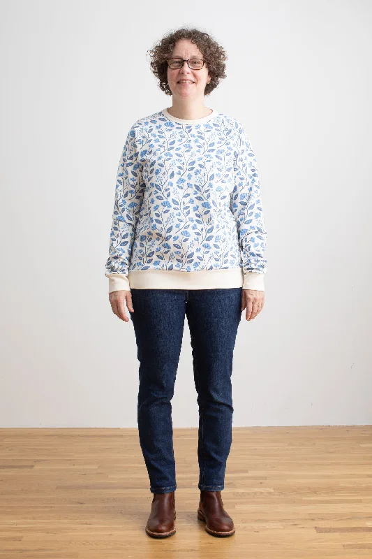 Adult Sweatshirt - Flower Vines Blue Hoodie with Oversized Fit Loose Comfortable