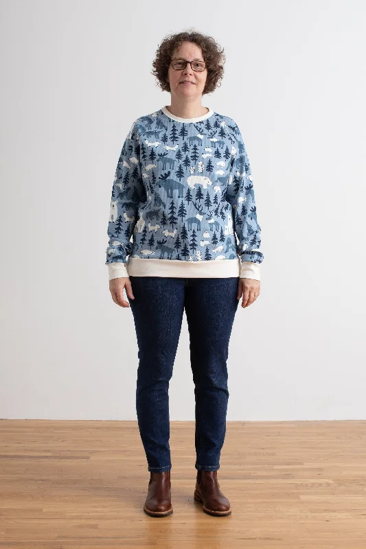 Adult Sweatshirt - Northern Animals Mountain Blue Hoodie with Elastic Waist Stretchable Comfortable Adult Sweatshirt - Northern Animals Mountain Blue Hoodie with Elastic Waist Stretchable Comfortable