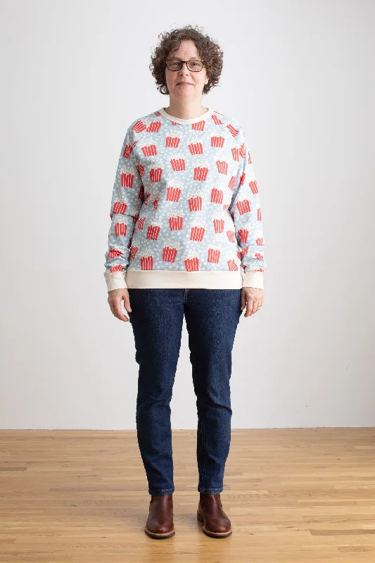 Adult Sweatshirt - Popcorn Sky Blue Hoodie with Raw Hem Edgy Unfinished