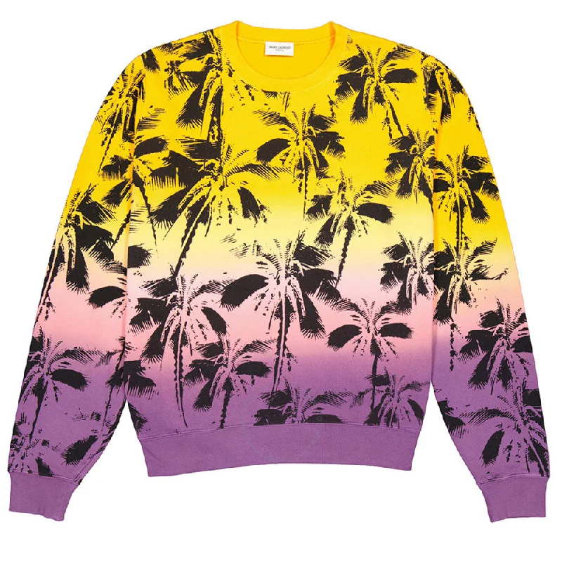 Saint Laurent Women's Cotton Palm Tree Graphic Crewneck Sweatshirt Pink Orange Hoodie with Hem Applique Textured Unique Saint Laurent Women's Cotton Palm Tree Graphic Crewneck Sweatshirt Pink Orange Hoodie with Hem Applique Textured Unique
