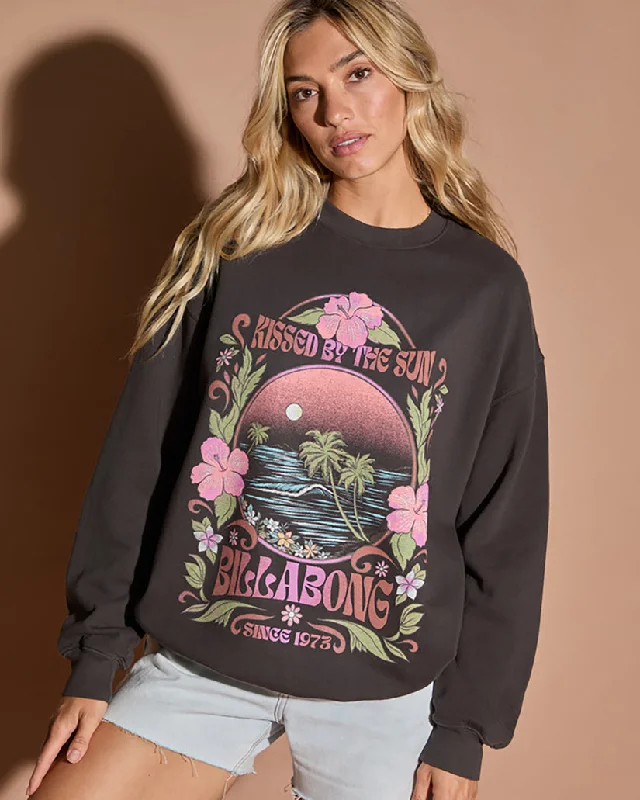 Billabong Ride In Oversized Crewneck Sweatshirt - BLACK SANDS 7 Hoodie with Button Classic Timeless