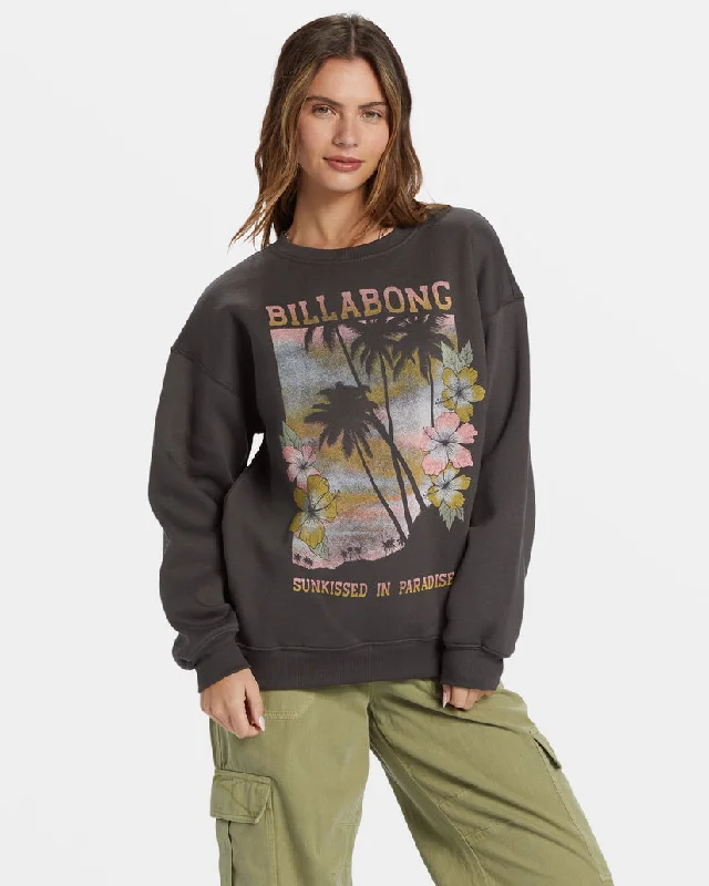 Billabong Sunkissed Paradise Crewneck Sweatshirt - OFF BLACK Hoodie with Cropped Fit Short Trendy Billabong Sunkissed Paradise Crewneck Sweatshirt - OFF BLACK Hoodie with Cropped Fit Short Trendy