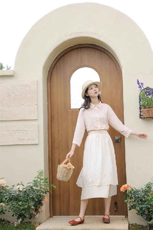 Broderie Apron Midi Skirt (Cream) silk skirt elegant