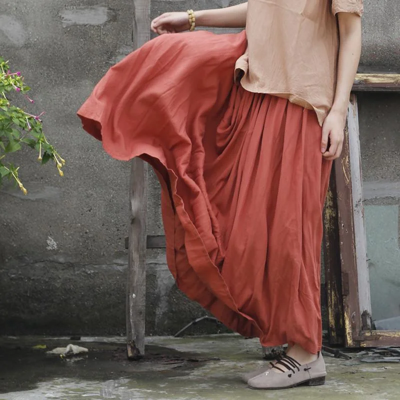 Burned Orange Pleated Cotton Skirt corduroy skirt durable