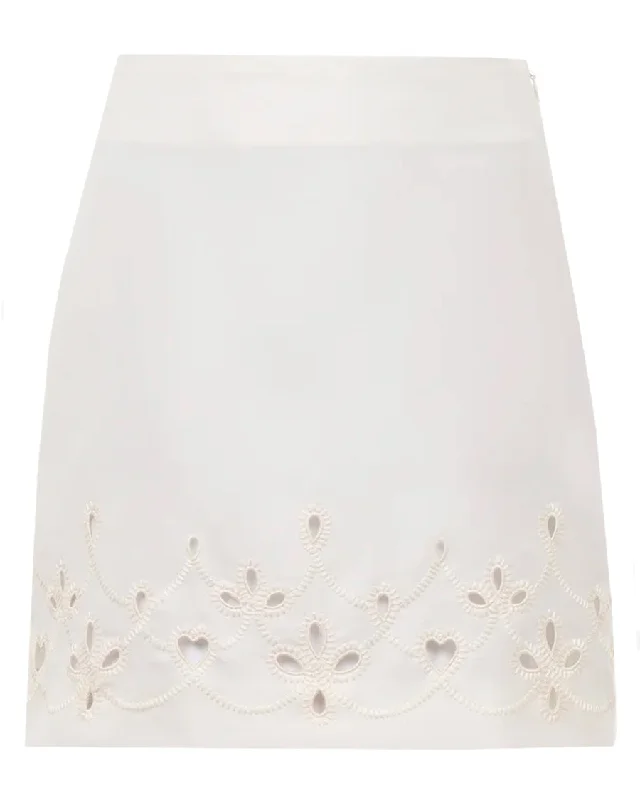 Eden White Embroidered Mini Skirt lace skirt intricate