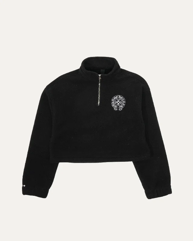 Fleece Horseshoe Logo Half Zip Cropped Sweatshirt Hoodie with Hem Drawcord Adjustable Customizable