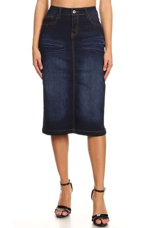 Clara Dark Denim Skirt silk skirt lustrous