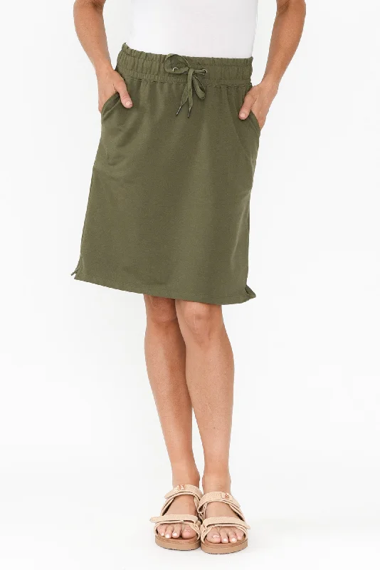Coby Khaki Cotton Skirt tiered skirt playful