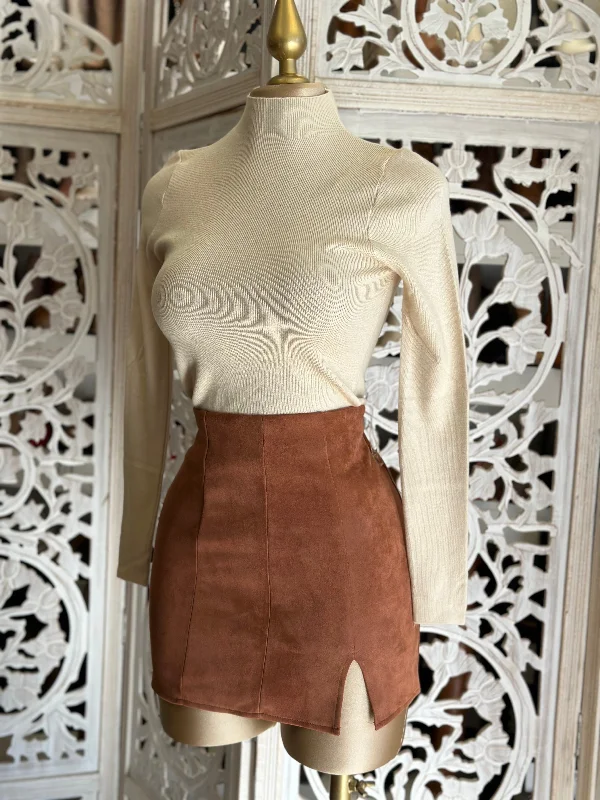 Copper Slit Suede Mini Skirt wool skirt sturdy